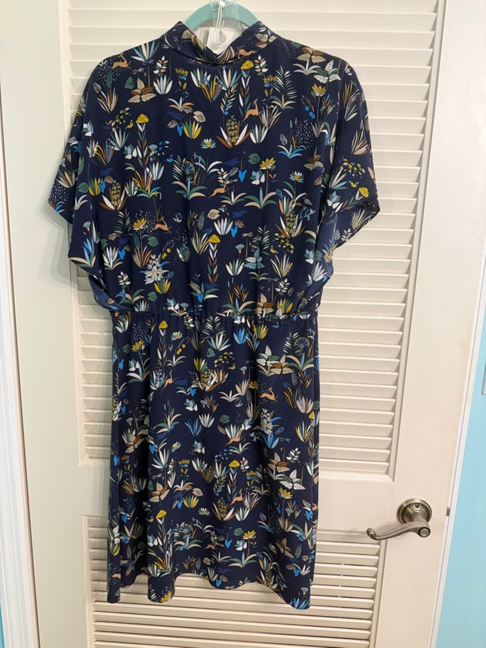 Tory Burch Ryan Fit and Flare Crepe Silk Dress Royal Navy Envisage Size 8 - Picture 6 of 7